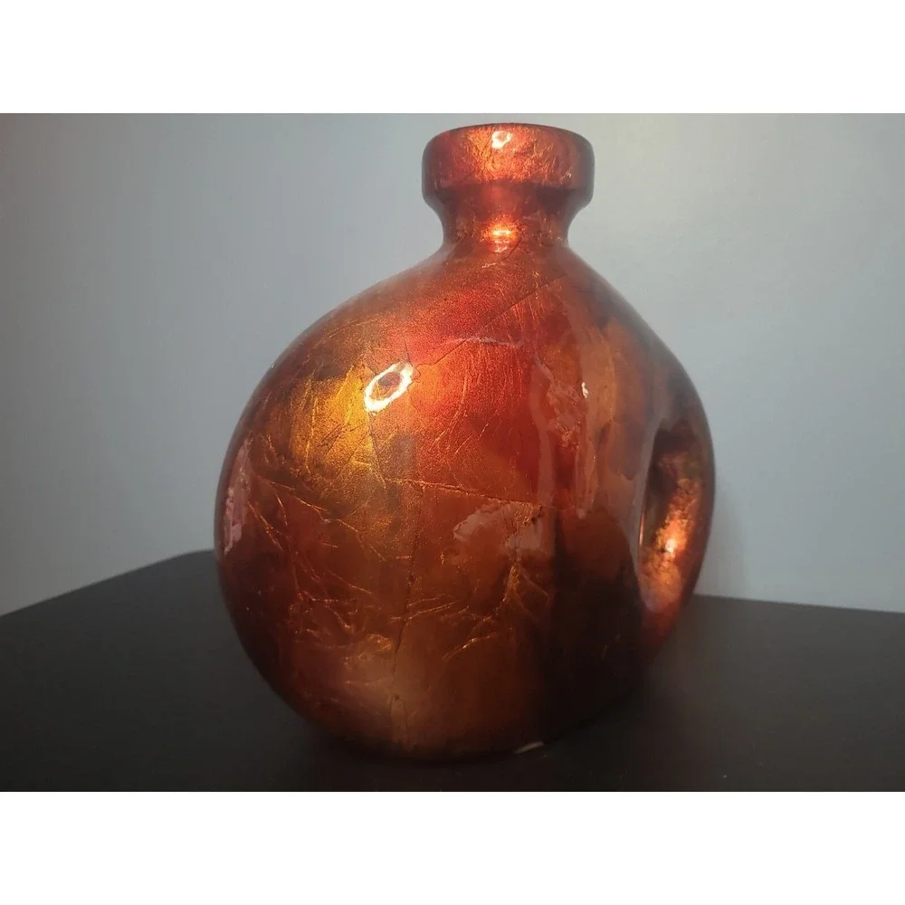 Automn Foiled Lacquered Pottery Decanter Vase Pitcher Jug Mottled Pierced Handle